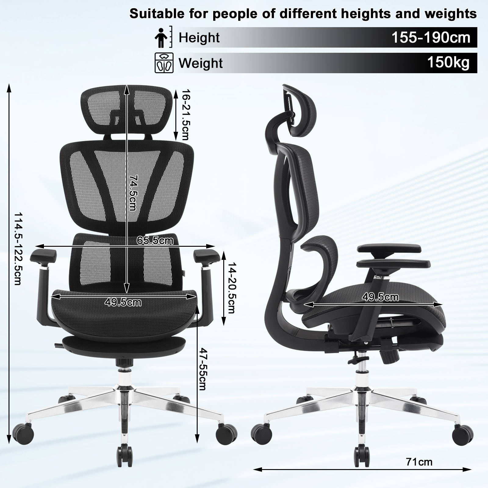 Chaise de Bureau Ergonomique à Comcussion, Repose-Pieds Rétractable, avec Support Lombaire 3D, Réglable, pour Sauna