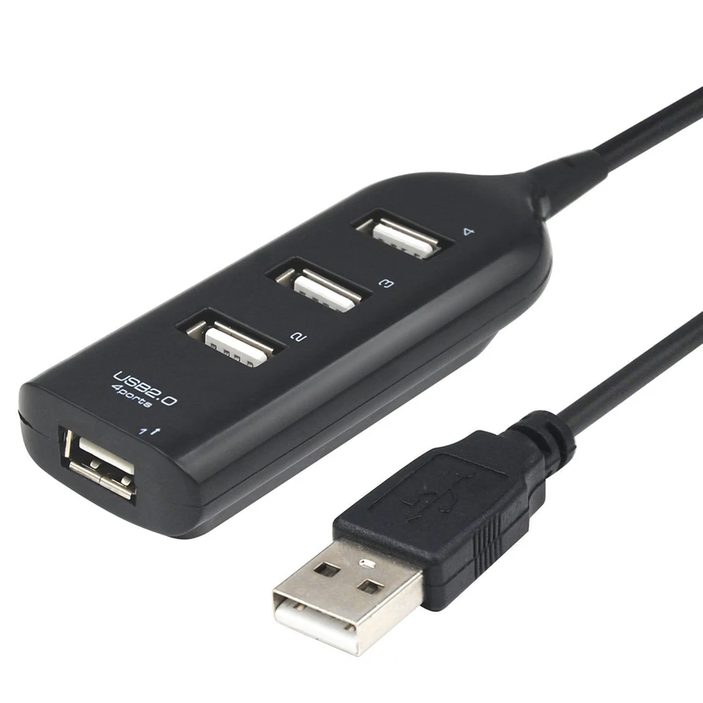 Actecom Ladrón Multipuerto Negro Adaptador HUB de 4 Puertos USB 2.0 Extensor Divisor Splitter para Windows 10 7 PC Portátil Adaptador multipuerto HUB 4 Puertos USB 2.0 duplicador ladron Negro