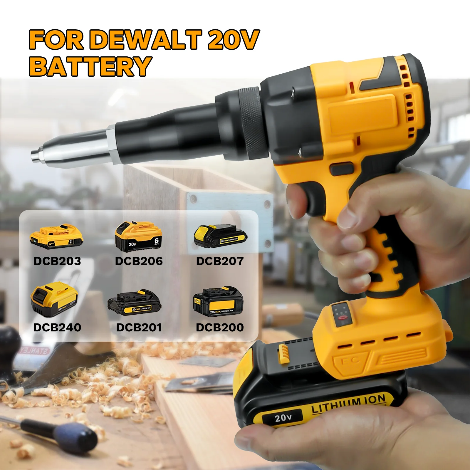 Cordless Rivet Gun Brushless 2.4-4.8mm Rivet Nut Gun Drill Insert Automatic Riveting Tool for Dewalt 20V Battery (No Battery)