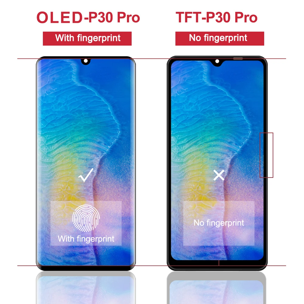 P30 Pro Display with Fingerprints, New AMOLED for Huawei P30 Pro VOG-L29 VOG-L09 Lcd Display Touch Screen Digitizer Replacement