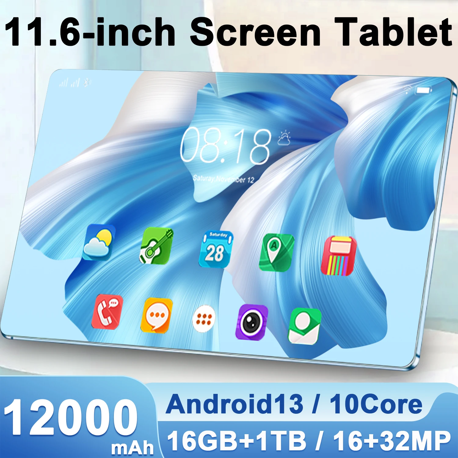 2024 nueva tableta 5G 11,6 pulgadas Android 13,0 tableta MTK6797 16GB RAM 1TB ROM tabletas PC 12000mAh tarjeta sim Dual Wifi tipo c