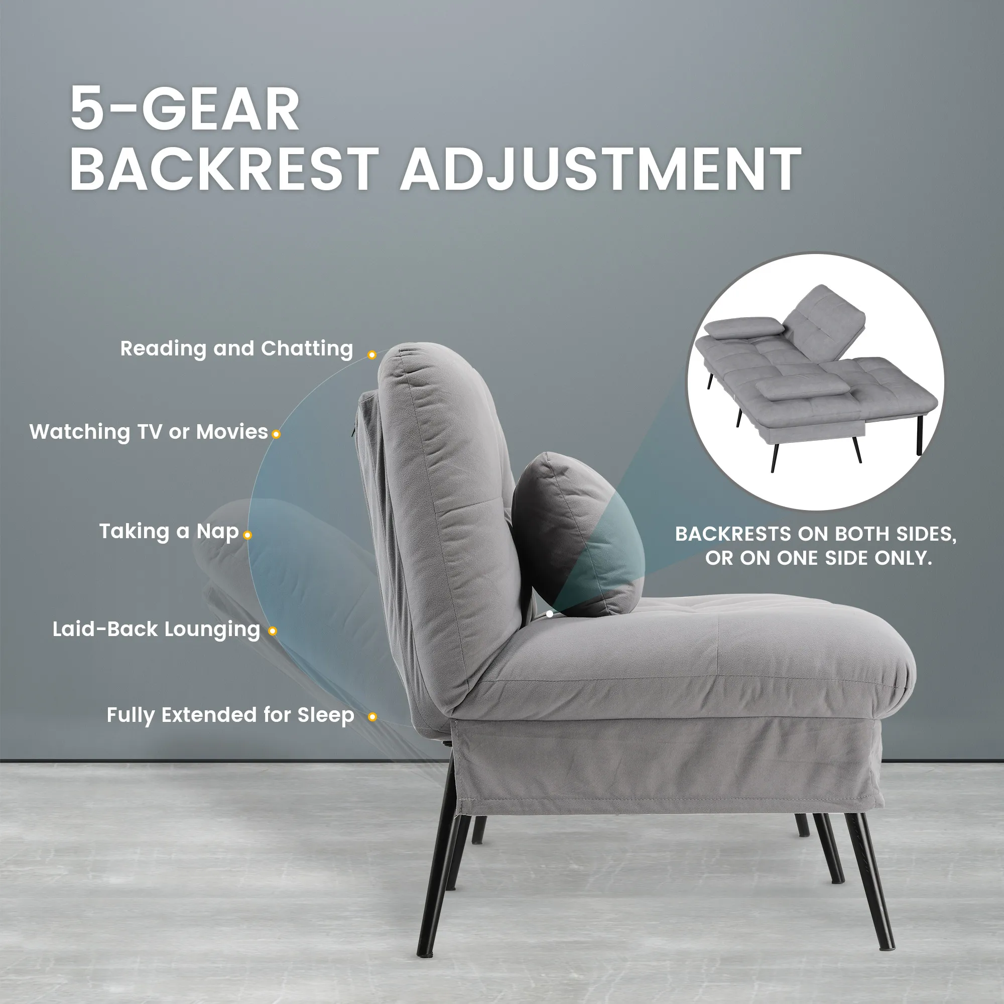 COMHOMA Fold-out Futon Cover Sofa Sleeper Sleeper Fits Corner Sofa 3-Seater Guest Sofa with Adjustable Backrest fabric