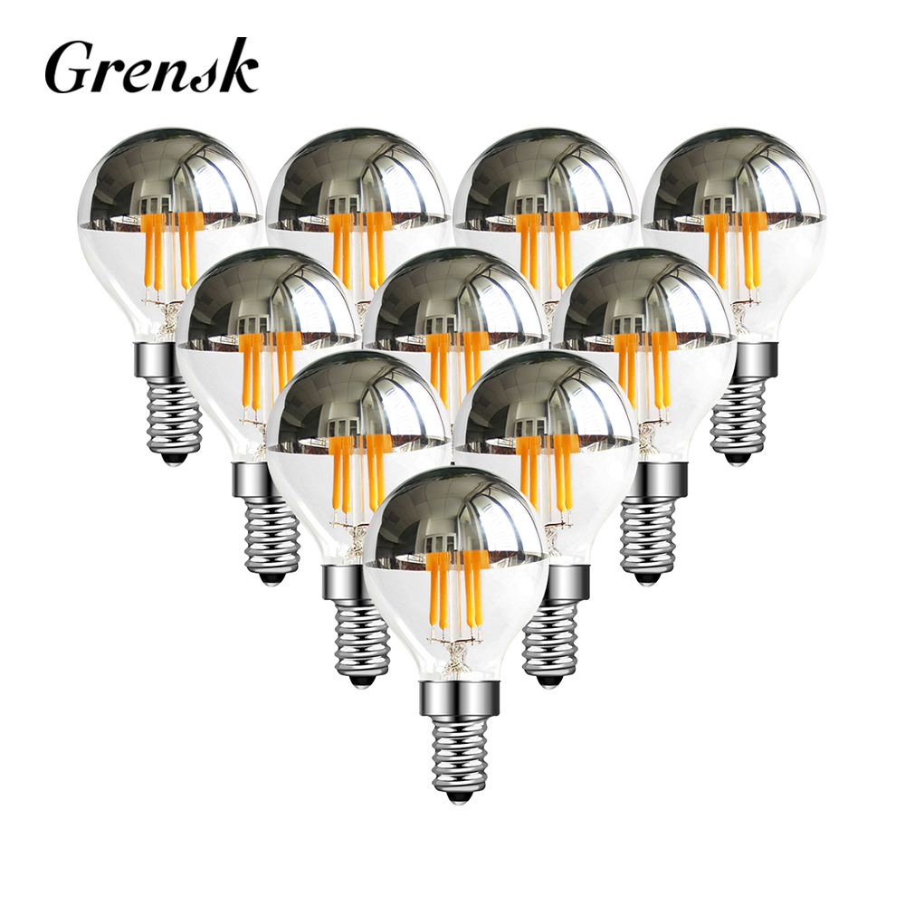 G45 Globe E14 LED-Lampe, silberner Spiegel, 4 W, Retro-LED-Glühbirne, E12, 110 V, E27, warmweiß, 2700 K, dekorative Beleuchtung, dimmbar