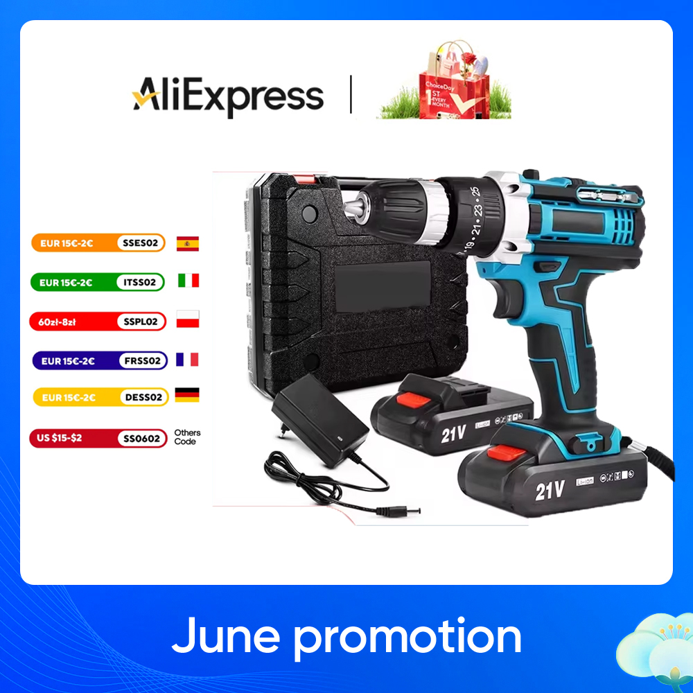 21V kabelloser elektrischer Schlagbohrer Schrauben dreher 1600 U/min Hoch geschwindigkeit bohrer wiederauf ladbare 32 Drehmoment Haushalts bohrmaschine DIY Werkzeuge