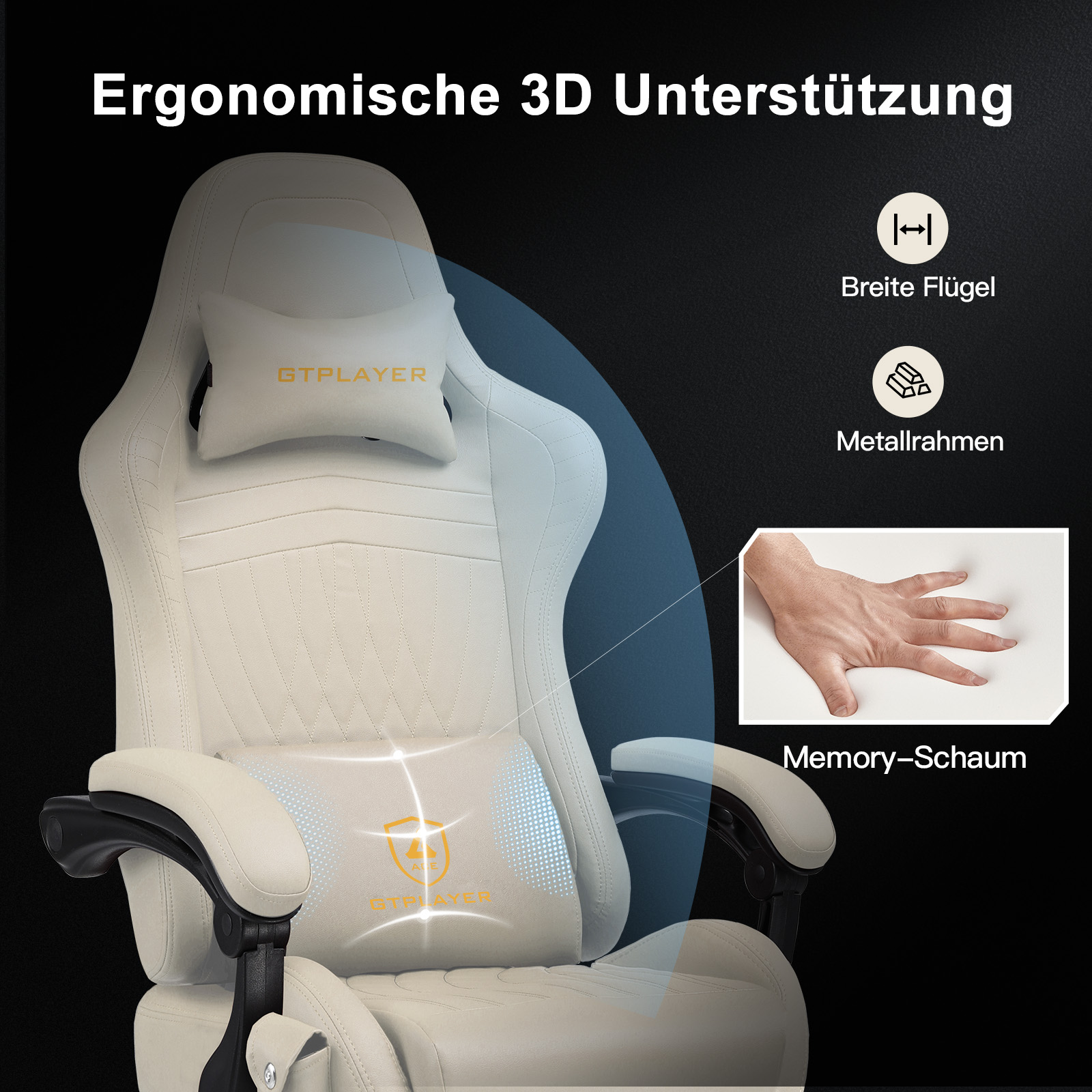 GTPLAYER Gaming stoel Ergonomische Gaming fauteuil Bureaustoel PC Voetsteun luidspreker Muziek Bureaustoel tot 150 kg