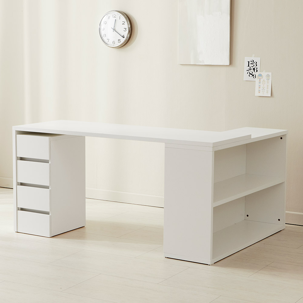 스노우 와이드 데스크 L자형 학생 화이트 책상 1400/1600