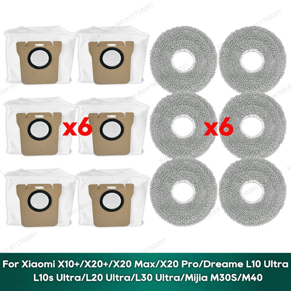 Almohadillas para mopa, bolsa para polvo, Compatible con Xiaomi X20 Plus, X20 Max, X10+, Dreame L10 Ultra / L20 Ultra / L30 Ultra, Mijia M30S / M40