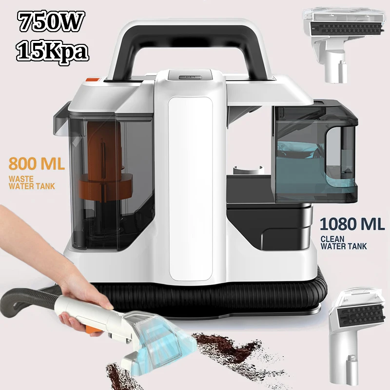 Odkurzacz do dywanów ręczny 750W 15KPa Przenośny odkurzacz do plam do samochodu, sofy, sierści zwierząt, z funkcją spryskiwania i odsysania, zintegrowana maszyna czyszcząca.