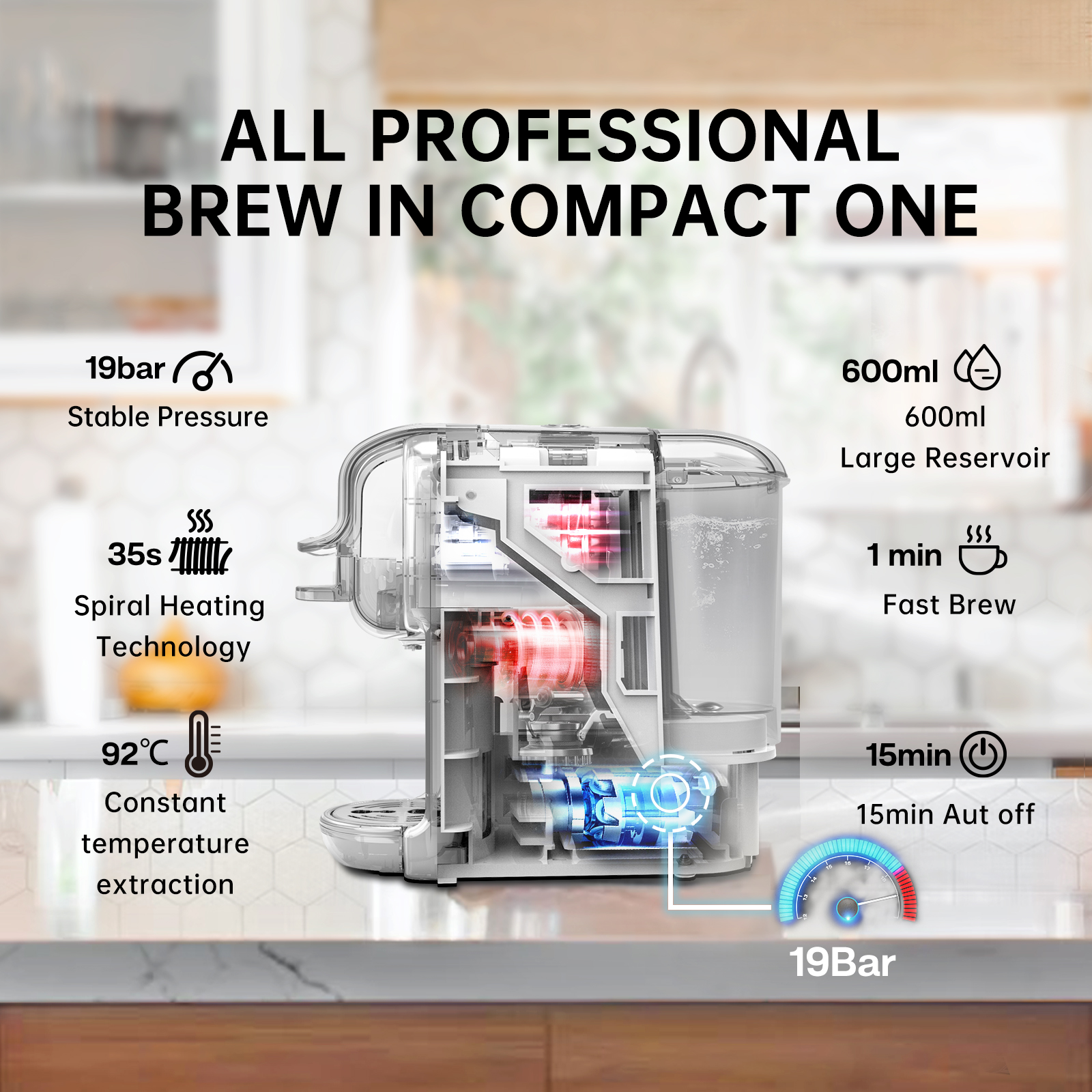 HiBREW Ekspres do kawy z wieloma kapsułkami, gorące/zimne Dolce Gusto Mleko Nespresso Kapsułka ESE Pod Kawa mielona Kawiarnia 20Bar 5 w 1