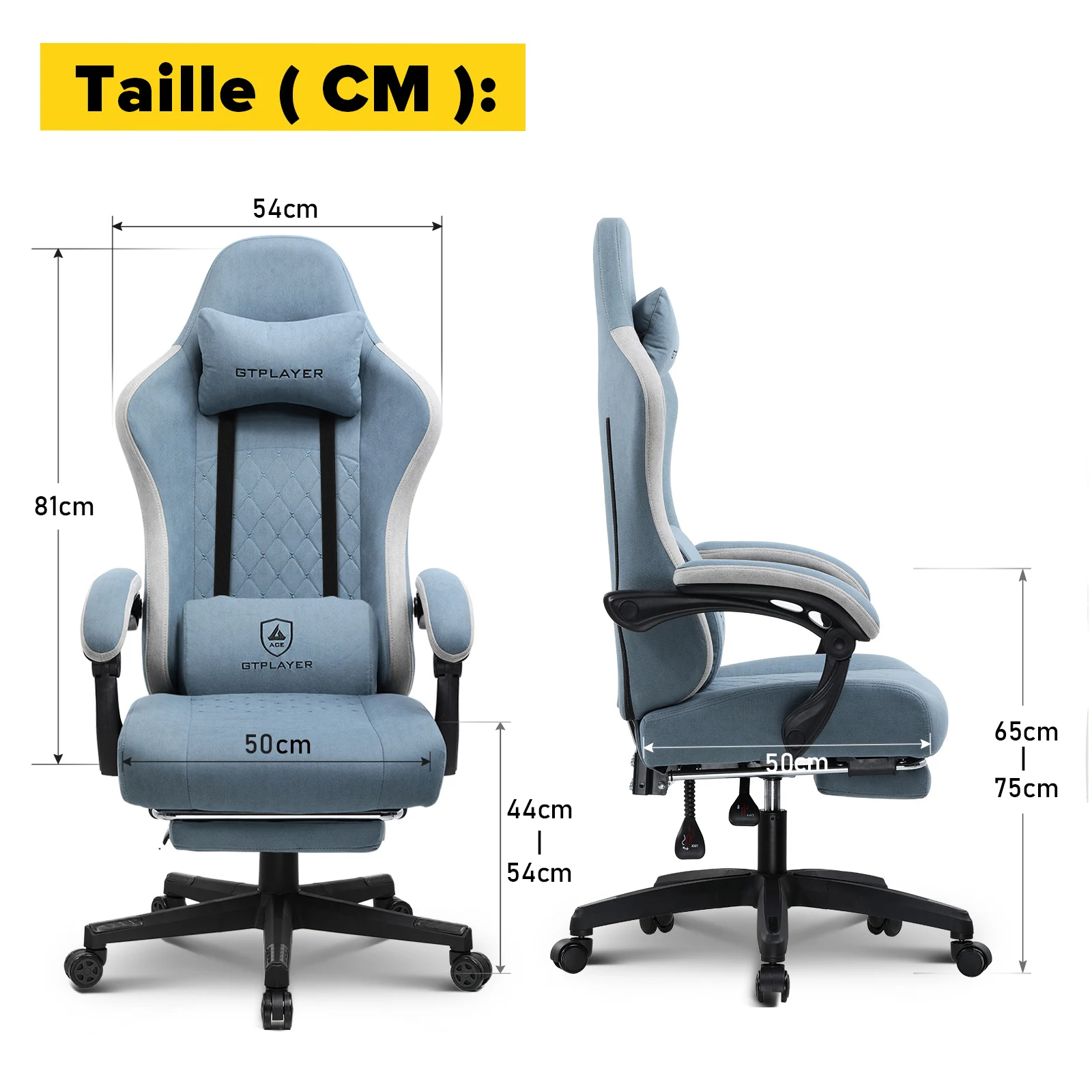 GTPLAYER Chaise Gaming Ergonomique en Tissu, Fauteuil Gamer avec Repose-Pieds, Accoudoirs Reliés et Coussin à Ressort