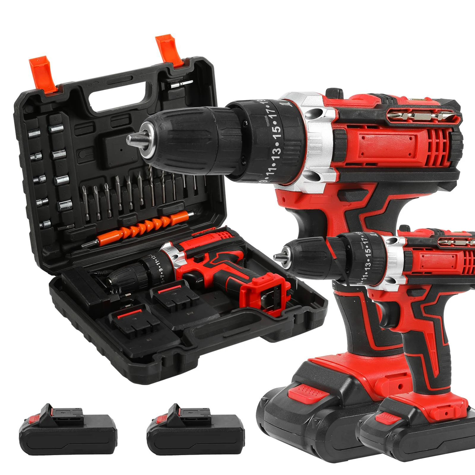 Trapano a percussione a batteria 21V Cacciavite elettrico ad alta potenza Strumenti per trapano a percussione elettrico ricaricati con 2 batterie