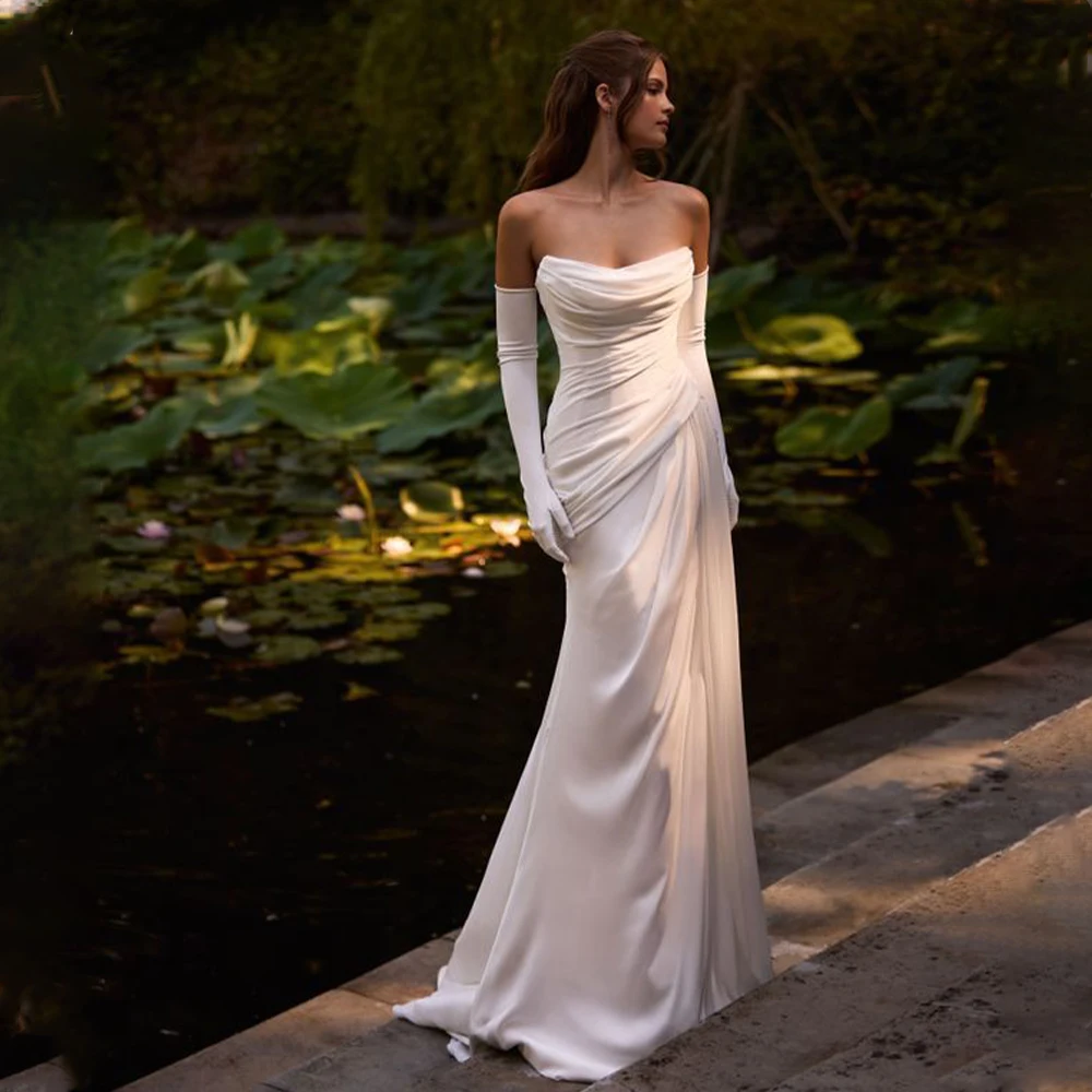 Classical Pleat Sweethart Chiffon Mermaid Wedding Dresses Sweep Train Custom Made 2025 Rode De Morrie