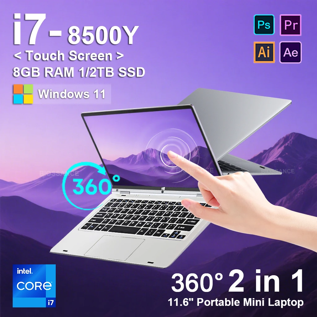 Intel Core i7-8500Y Touch screen per computer portatile 2in1 11,6 8 GB RAM 1 TB 2 TB SSD Windows 11 PC portatile da ufficio 360 °   Flip Notebook