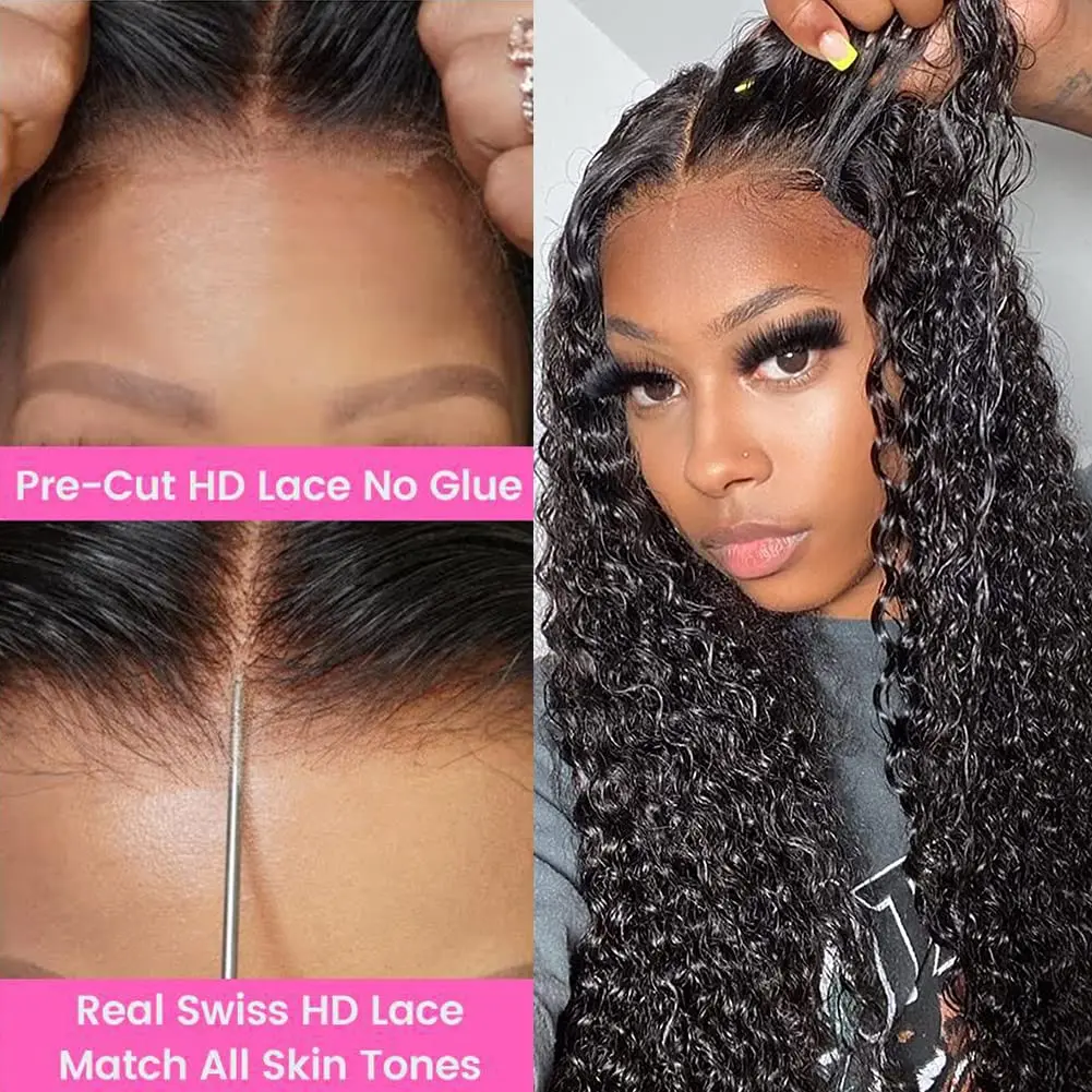 Peruca sem cola onda profunda perucas de cabelo humano pronto para usar pré-corte rendas usar e ir perucas sem cola frente do laço peruca de cabelo humano para mulher