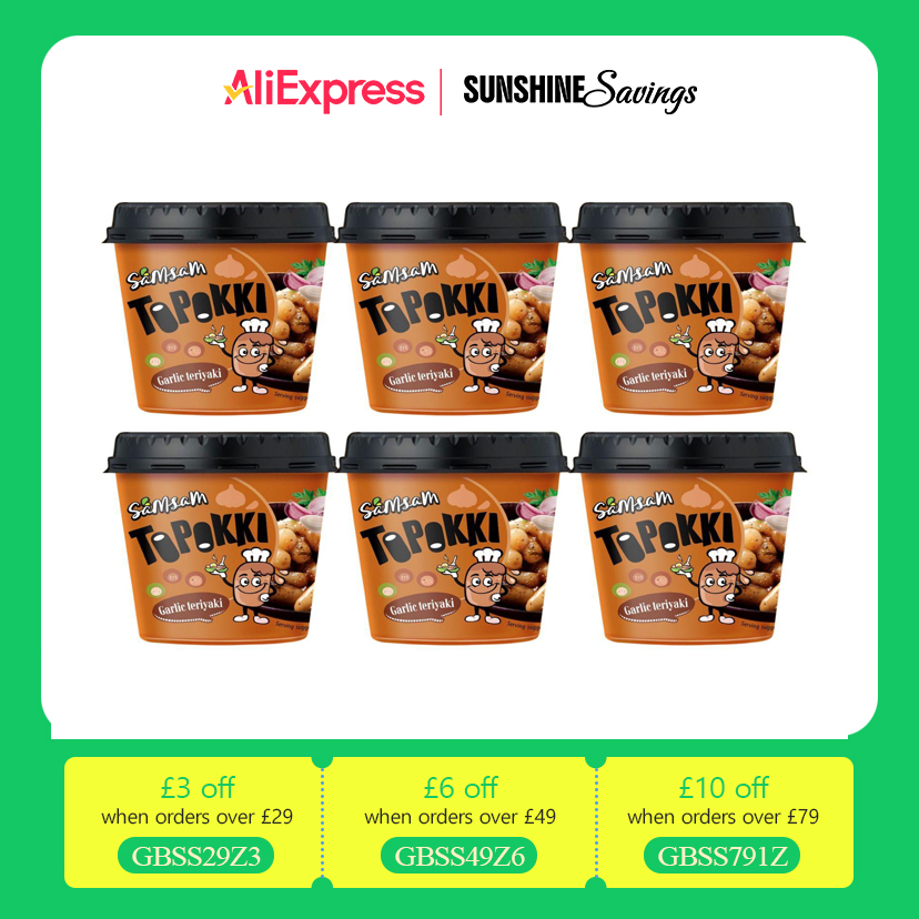 Samsam,Korean Toppokki Garlic Teriyaki Flavour | Ready in 3 Minutes | Chewy & Gluten-Free | Authent tteokbokki（Pack of 6 cup）