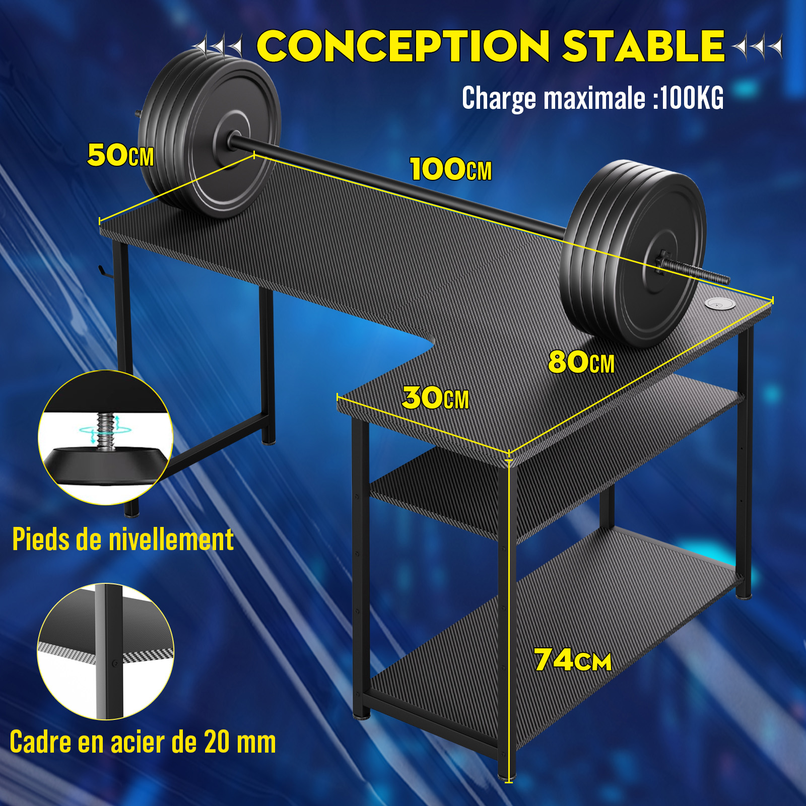 COMHOMA Bureau Gaming avec Étagère, Bureau Angle en Forme de L 100cm, Table Ordinateur pour Bureau et Maison