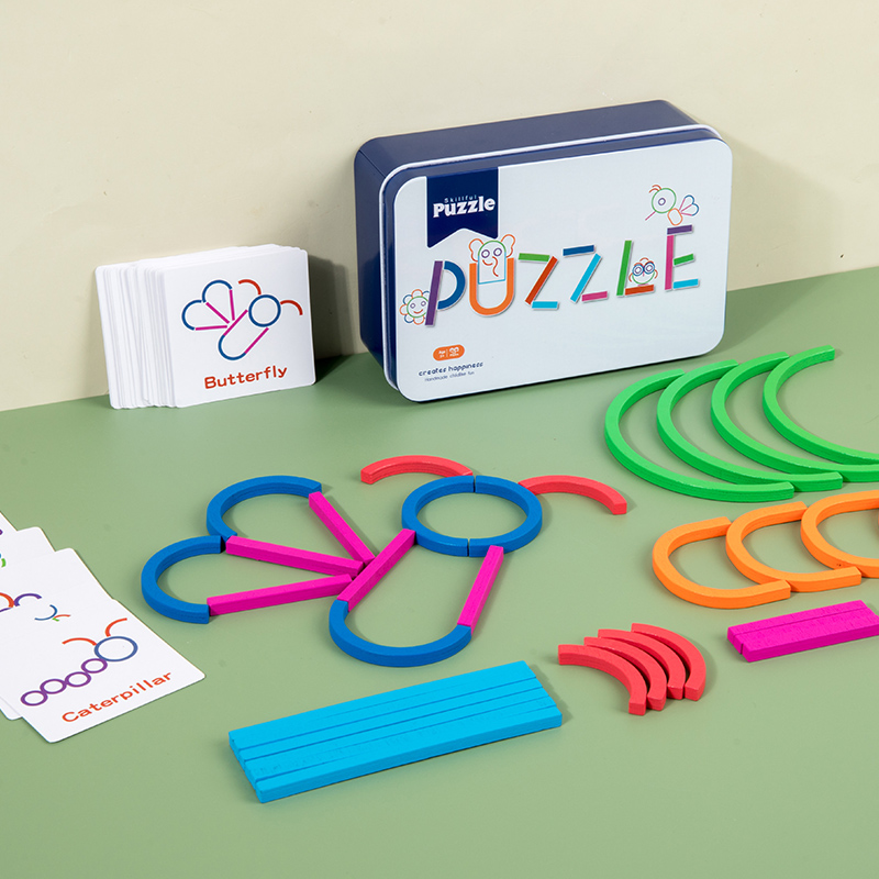 Kreatives Holz-Puzzle mit Stöcken und Ringen, Montessori-Form, passendes Farbsortierspielzeug, Feinmotorik, frühes Lernspielzeug für Kinder