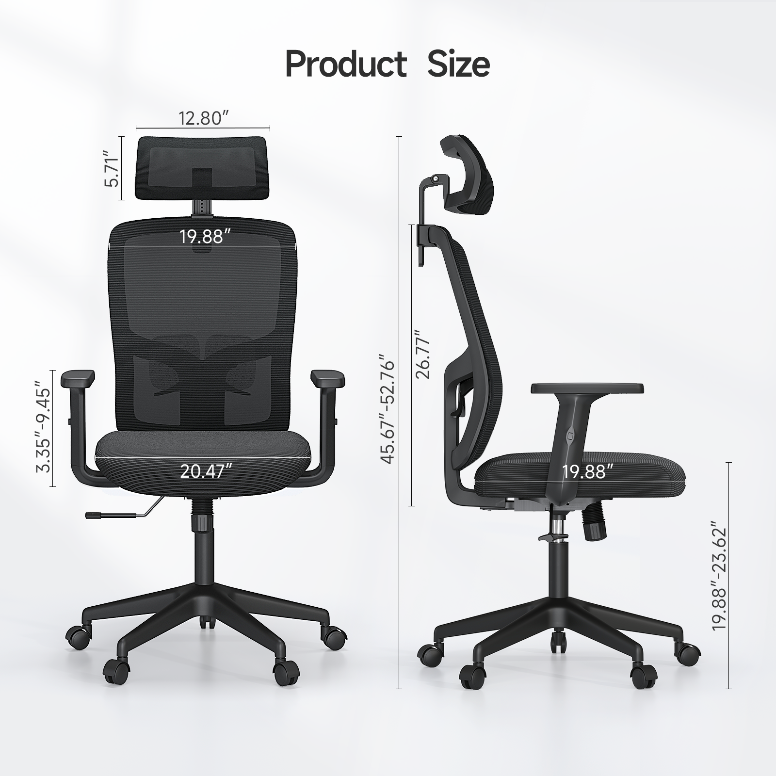 Ergonomic mesh office chair, high back office chair with tilt lock, 2D headrest, PU liftable arms, adjustable lumbar support