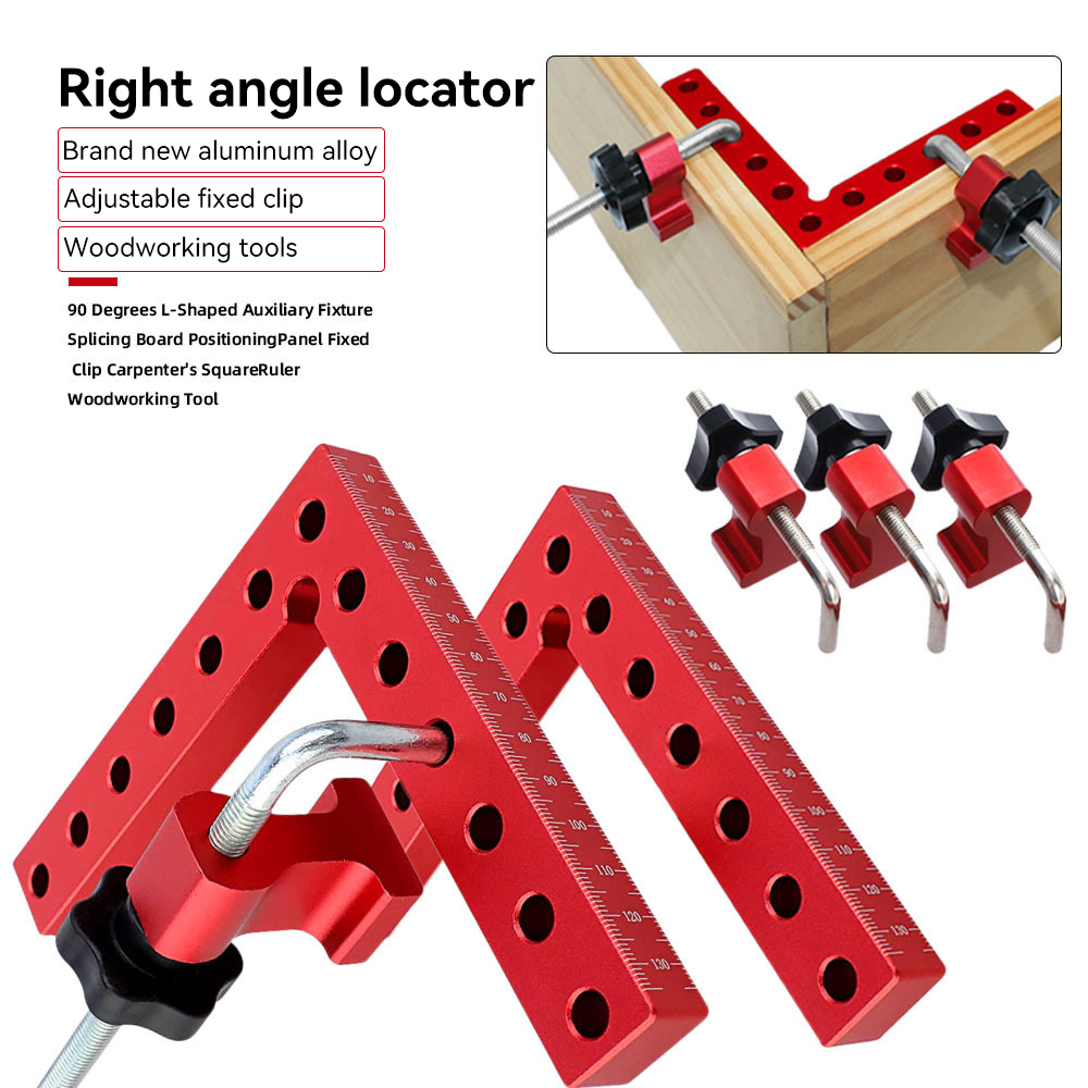4 Packs 90 Degree Aluminium Alloy Positioning Squares Red Right Angle Clamps L-Shaped Corner Clamps Woodworking Carpenter Clamps