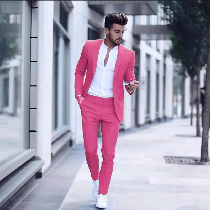 Trajes informales de negocios para hombre, trajes de boda de 2 piezas, esmoquin para novio, traje ajustado con solapa de pico, traje Masculino para hombre
