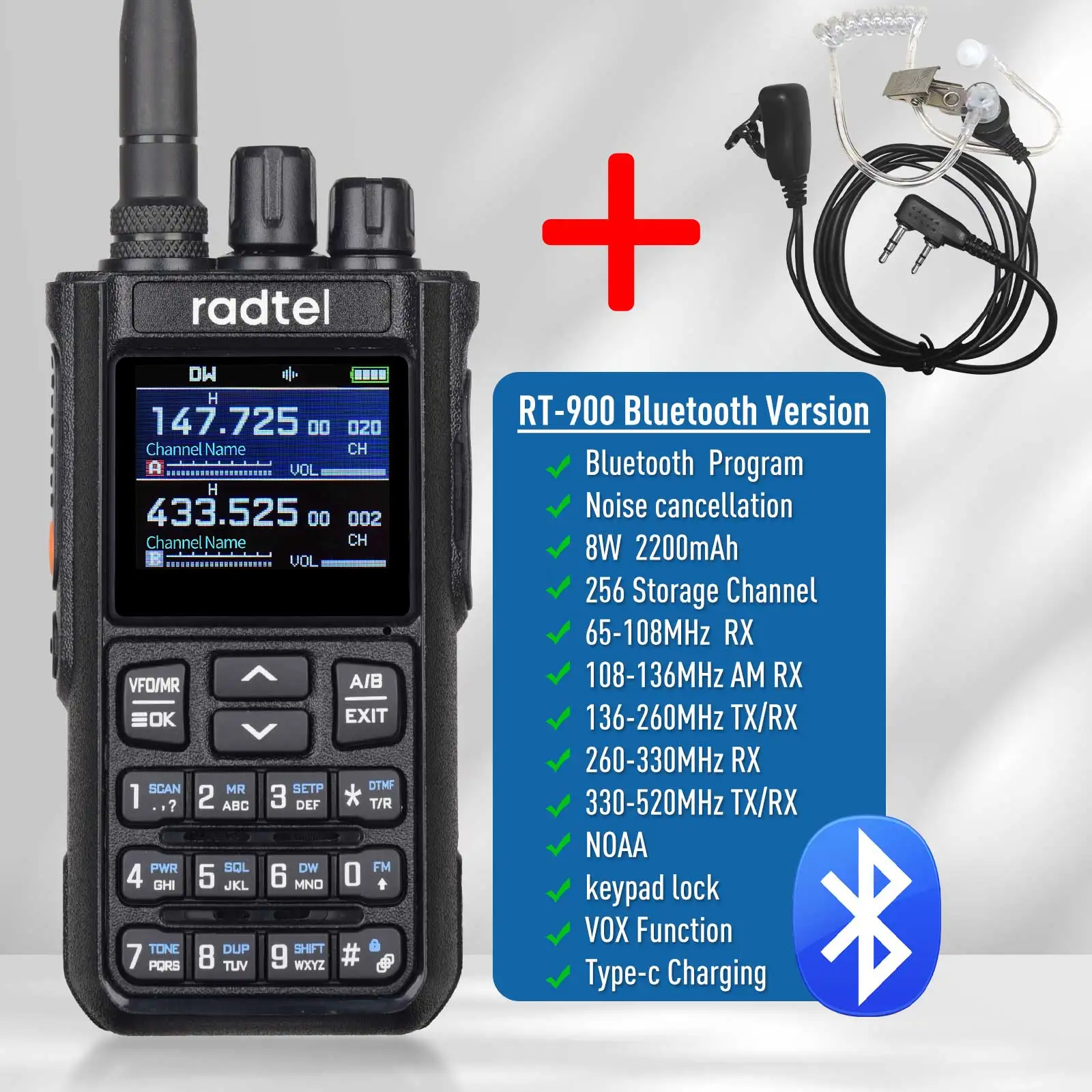Radtel RT-900 8W banda completa Ham Radio Walkie Talkie 256CH banda aérea estación de Radio bidireccional aviación NOAA policía río marino PTT