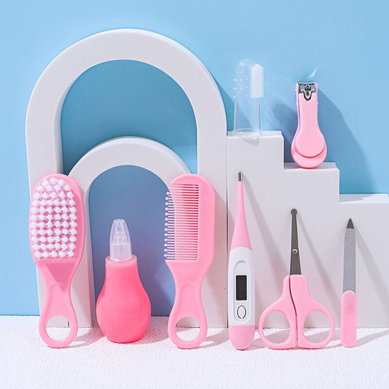 Conjunto de limpeza para cuidados infantis, 8 peças, cortador de unhas, pente, massagem, conjunto de escova de cerdas macias