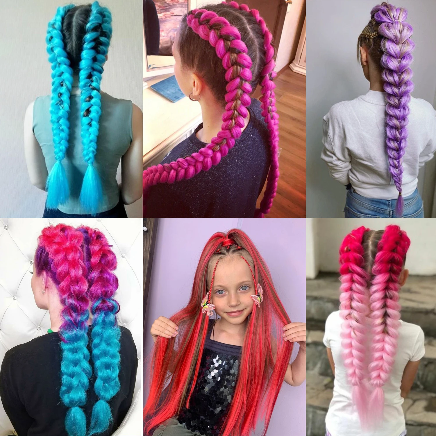 ผมหางม้าตรงยาว 28 นิ้ว สีม่วง แบบถักเปีย DIY พร้อมยางรัดผม อุปกรณ์เสริมผมสำหรับผู้หญิงในวันฮาโลวีน