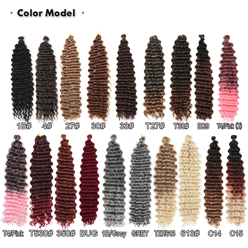 22-28 Inch Sâu Sóng Xoắn Móc Tóc Tổng Hợp Tự Nhiên Thắt Bím Tóc Phi Cong Ombre Bện Tóc Cài Tóc Đẹp Sang Trọng hội Chợ Triển Lãm Thành Phố