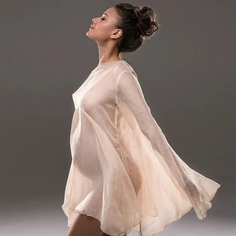 Accesorios de fotografía para mujeres embarazadas, vestidos de maternidad con perspectiva, ropa de sesión de fotos de estudio con manga de Pagoda de gasa transparente Sexy