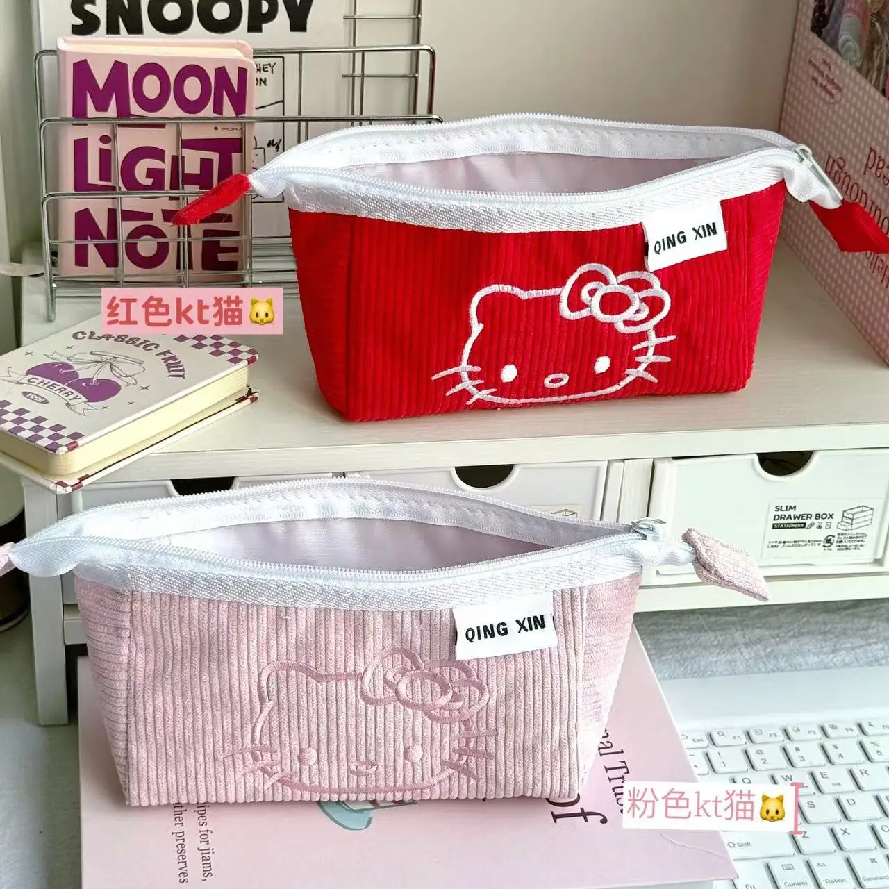 Hello Kitty น่ารักกระเป๋าแต่งหน้า Soft Touch ความงามเครื่องเขียนปากกากระเป๋าแฟชั่นความจุขนาดใหญ่กระเป๋าสาวน่ารักของขวัญ
