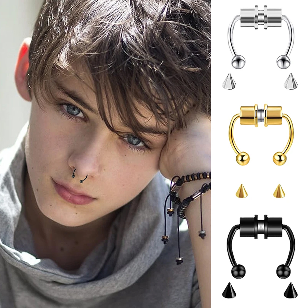 Anello da naso magnetico con piercing falso, setto, clip da naso non penetrante, cerchio per anca rock, gioielli per il corpo punk in acciaio inossidabile