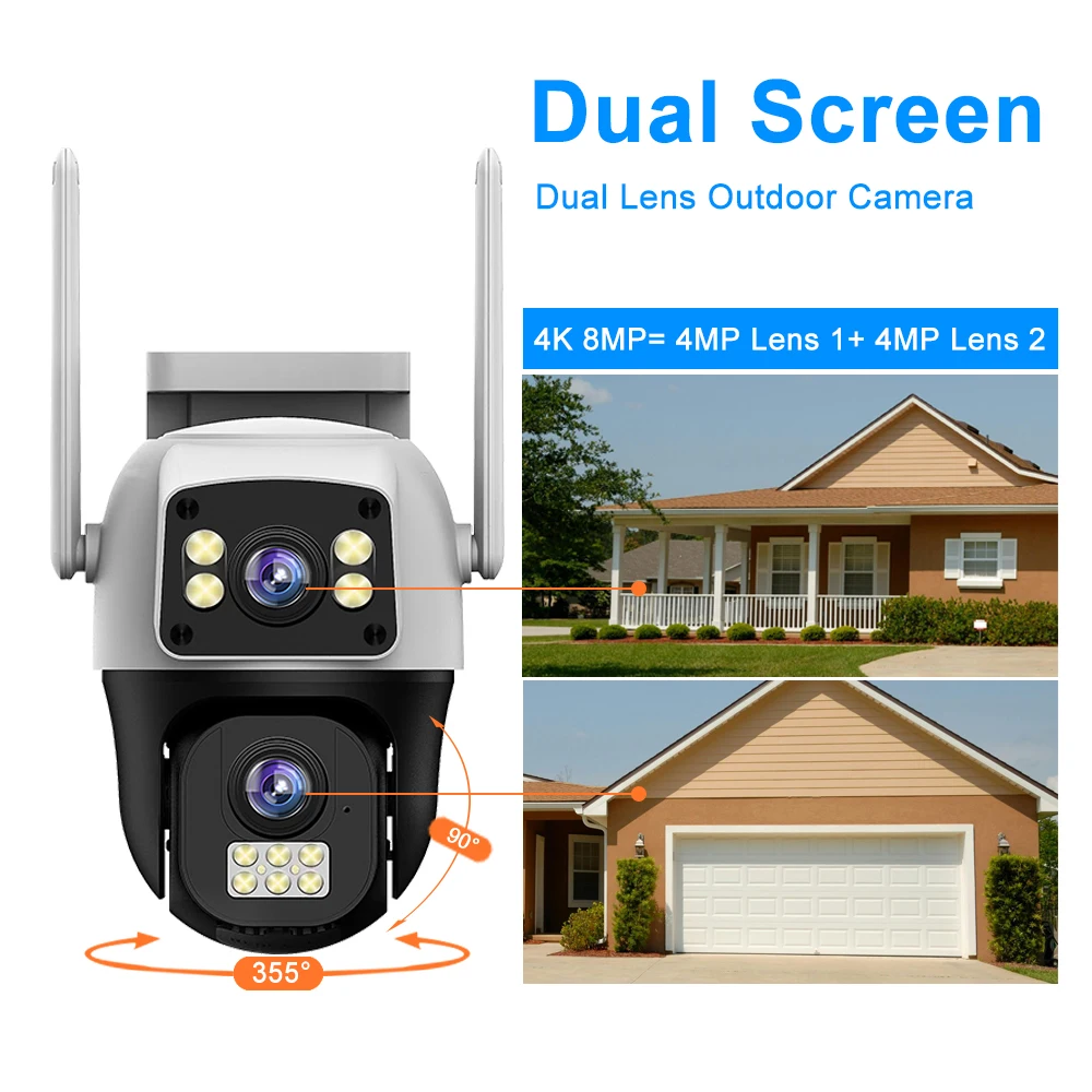 8MP 4G Kamera Dual Objektiv Dual Screen Drahtlose WiFi Outdoor Überwachung Menschliche Erkennung Sicherheit Schutz PTZ IP Kameras