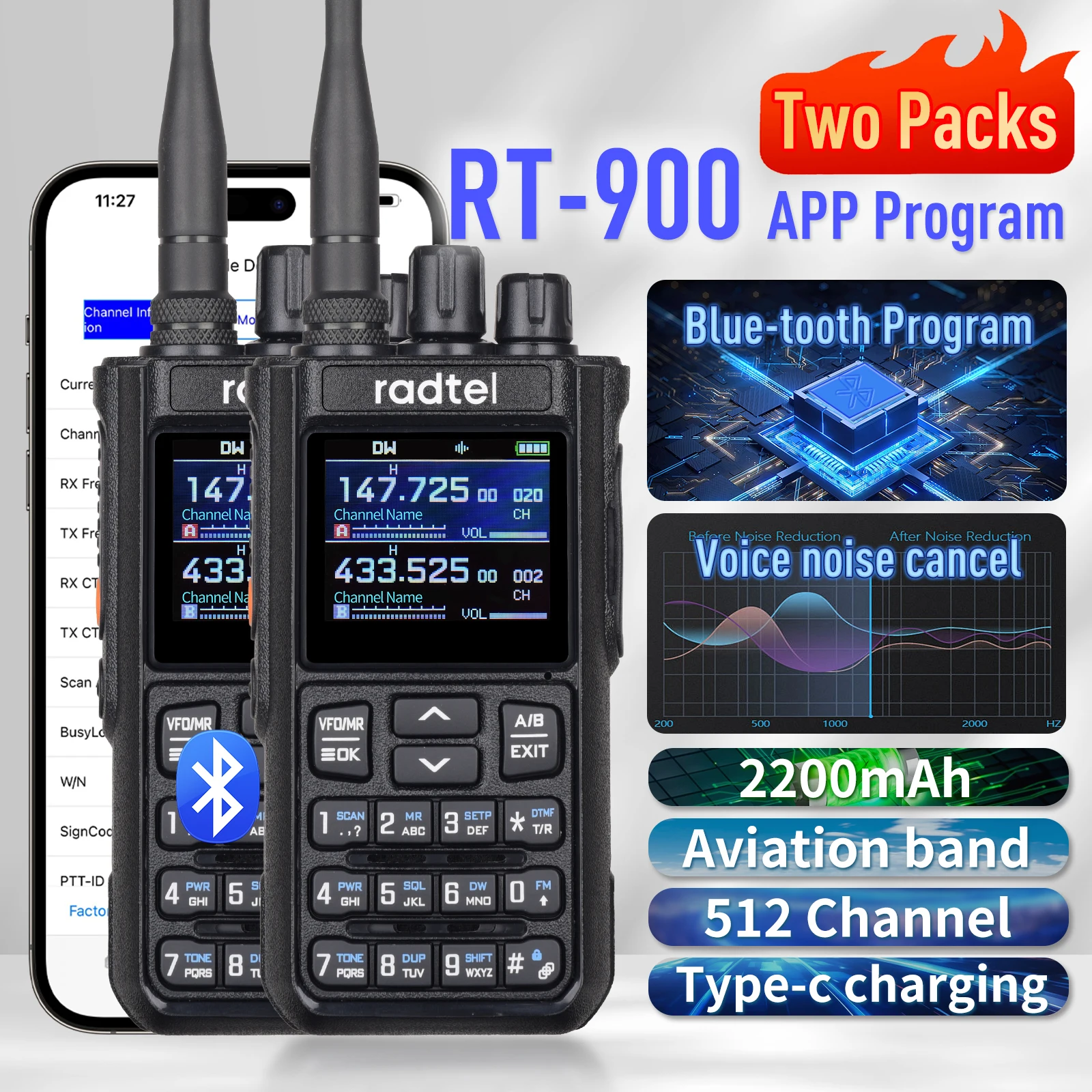 2 stücke Radtel RT-900 8W Voll band Ham Radio Walkie Talkie 512CH Air Band Zwei Weg Radio Station luftfahrt NOAA Polizei Marine Fluss
