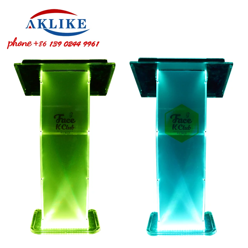 อะคริลิคโมเดิร์น Pulpit Led Light Podium ยืน Clear Lectern โบสถ์ลําโพงแพลตฟอร์ม Rostrum จัดส่งฟรี