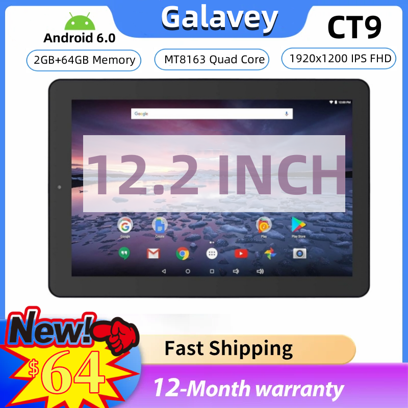2025 vendas quentes 12.2 Polegada tablet 2gb ram 64gb rom android 6.0 mt8163 quad core cpu 1920x1200 ips 5000mah bateria porta hdmi