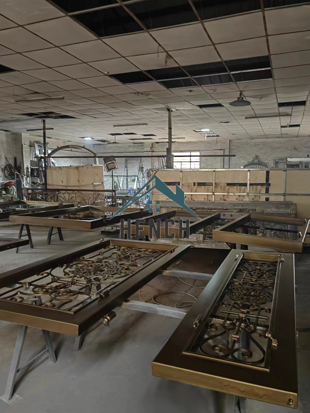 Hendidura de hierro forjado, puerta de entrada delantera doble, fábrica China