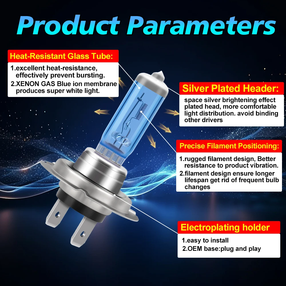 2 pçs h7 h4 h1 h11 hb3 9005 hb4 9006 farol de halogênio luz do carro feixe alto/baixo 6000k 12v 55w azul fresco lâmpada hiper branca