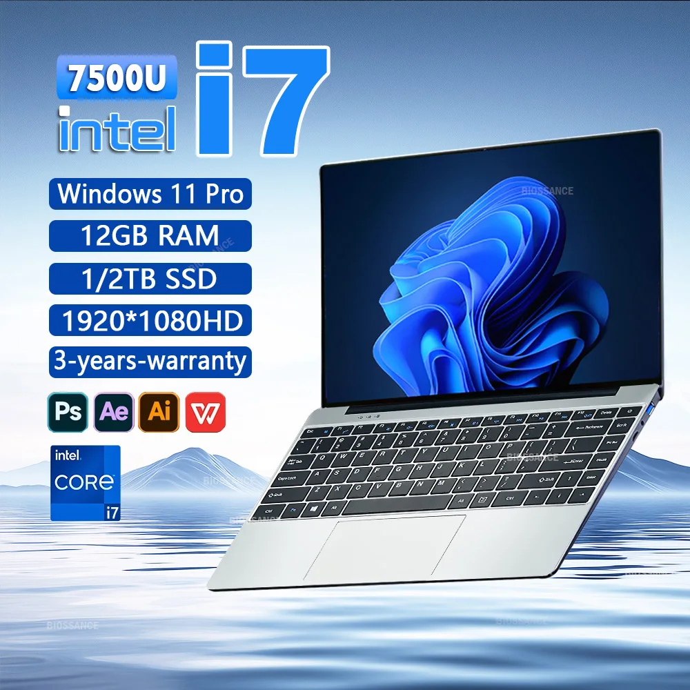 2025 nowy Laptop system Windows 11 12GB RAM 1TB SSD Intel Core i7 7500U 1920*1080 rozdzielczość laptopa 14.1 "komputer biurowy