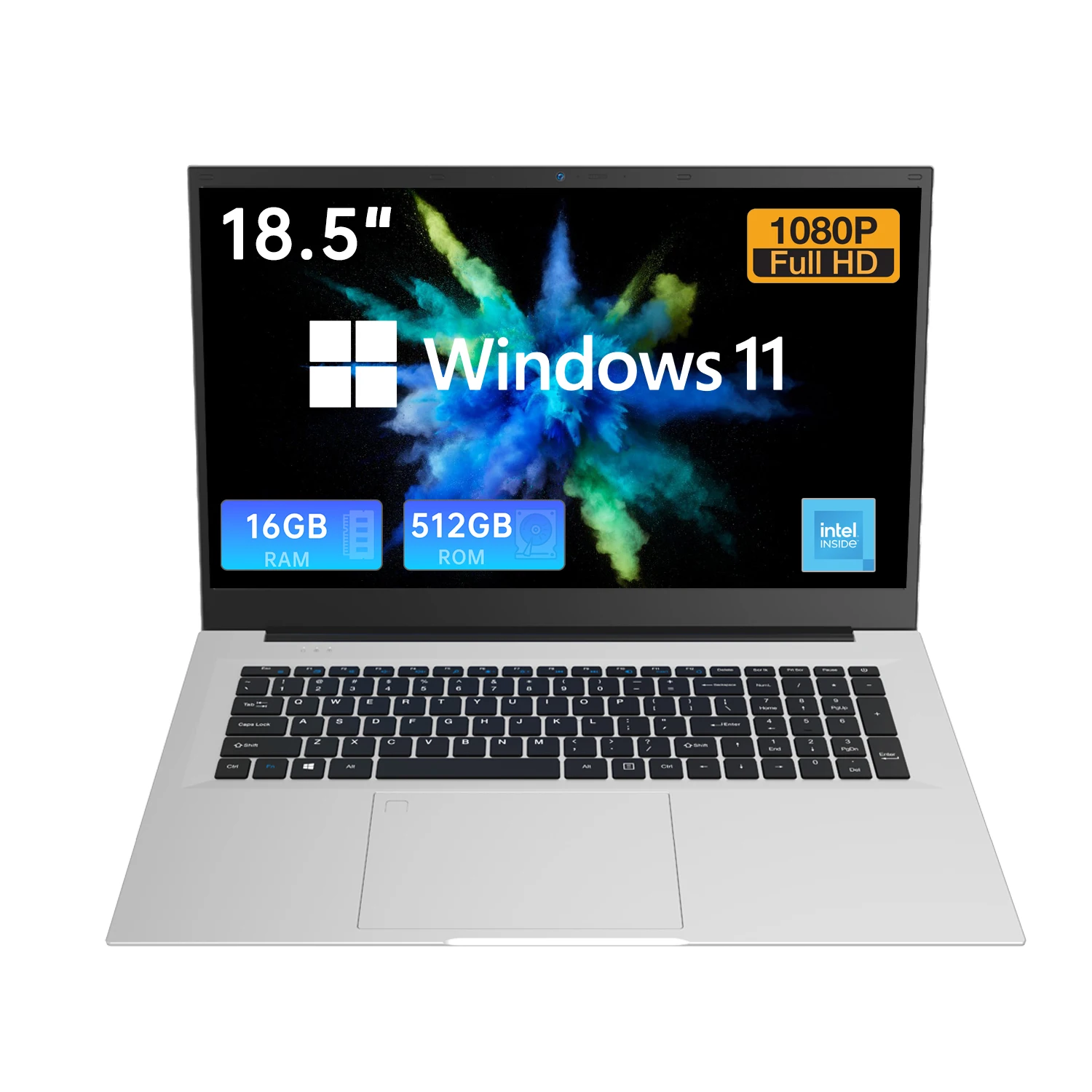 18,5-Zoll-Laptop, 16 GB RAM, 512 GB/1 TB SSD, Intel N150, tragbarer Notebook-Computer, leichter Hintergrund, Tastatur, Fingerabdruck, Windows 11