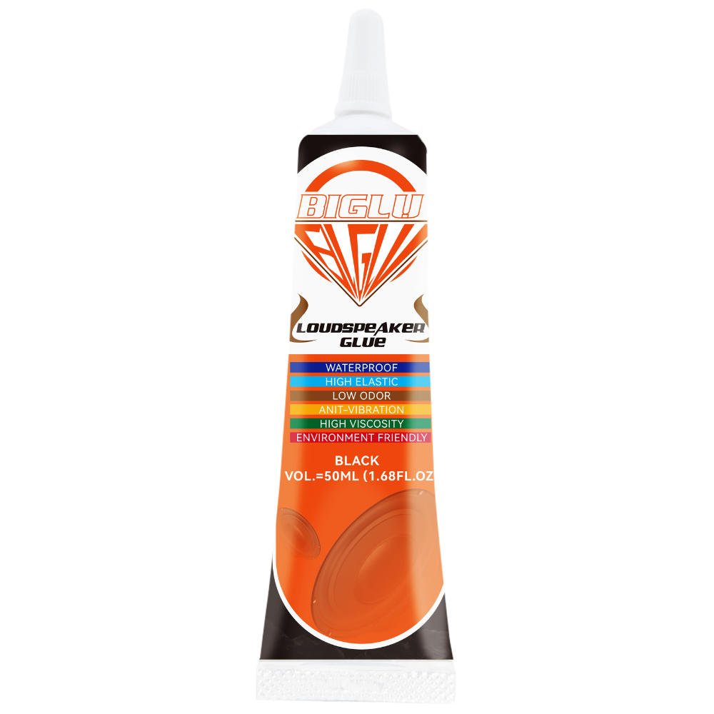BIGLU – colle de réparation de haut-parleur noir/clair, 15/50ML, capuchon anti-poussière latéral en mousse, bord en caoutchouc, bassin conique, adhésif fort