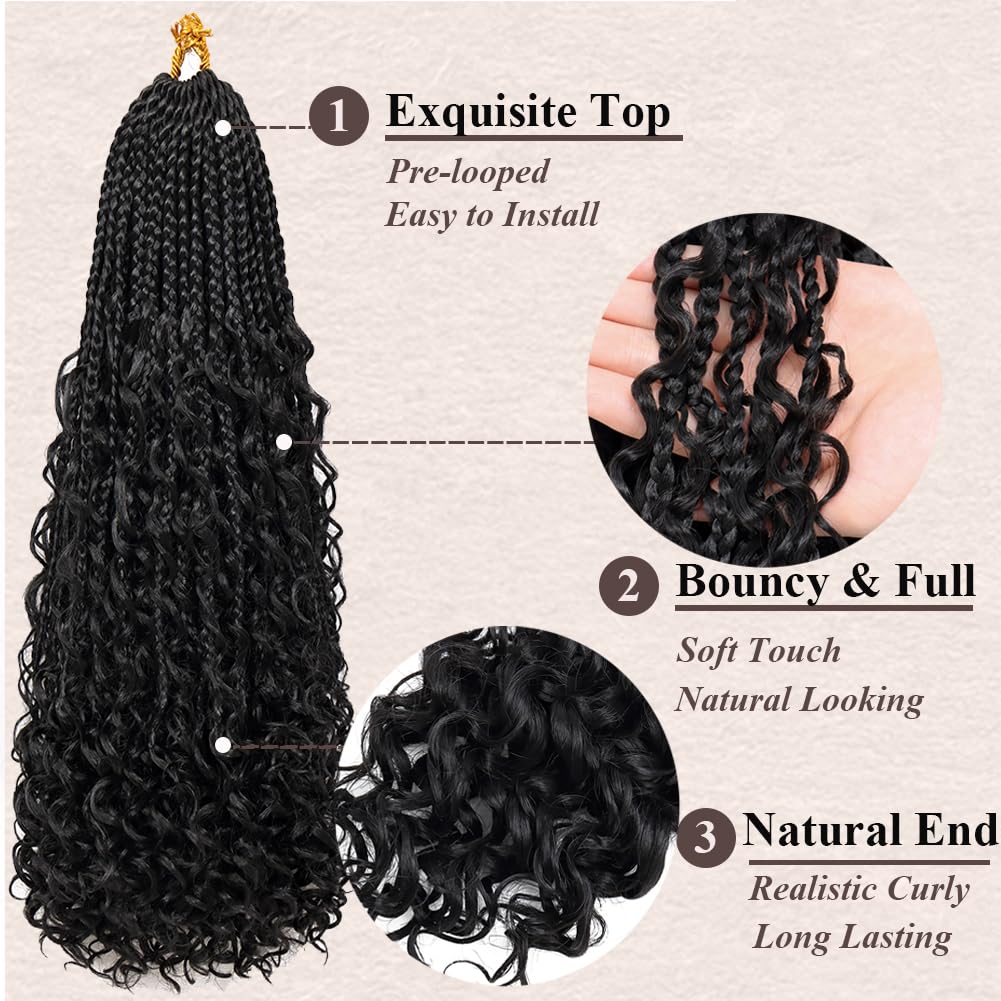 Trecce sintetiche a scatola della dea Capelli all'uncinetto con estremità ricci, estensioni dei capelli intrecciati a scatola all'uncinetto Bohomian pre-loop per le donne