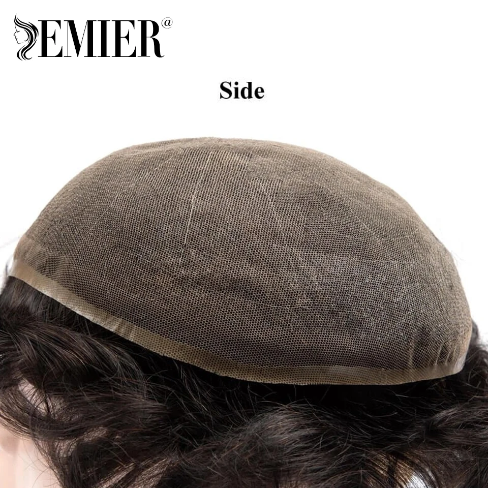 ใหม่เต็มลูกไม้ผู้ชาย Toupee ลูกไม้ฝรั่งเศสฐานผมมนุษย์ระบบวิกผมผู้ชาย Breathable ชาย Capillary Prothesis วิกผมธรรมชาติสําหรับชาย