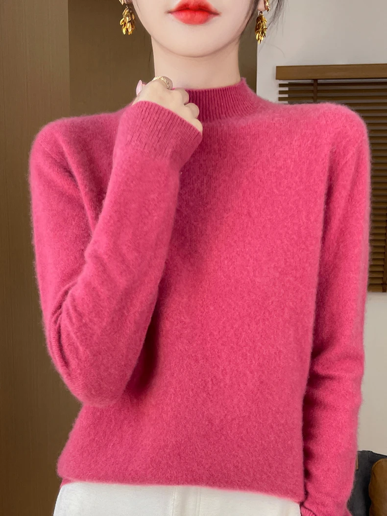 100% Merino ขนสัตว์เสื้อกันหนาวผู้หญิงคอเสื้อกันหนาวฤดูใบไม้ร่วงฤดูหนาว Basic Soft WARM Pullovers แขนยาวถักเสื้อขนสัตว์เสื้อผ้าหญิง