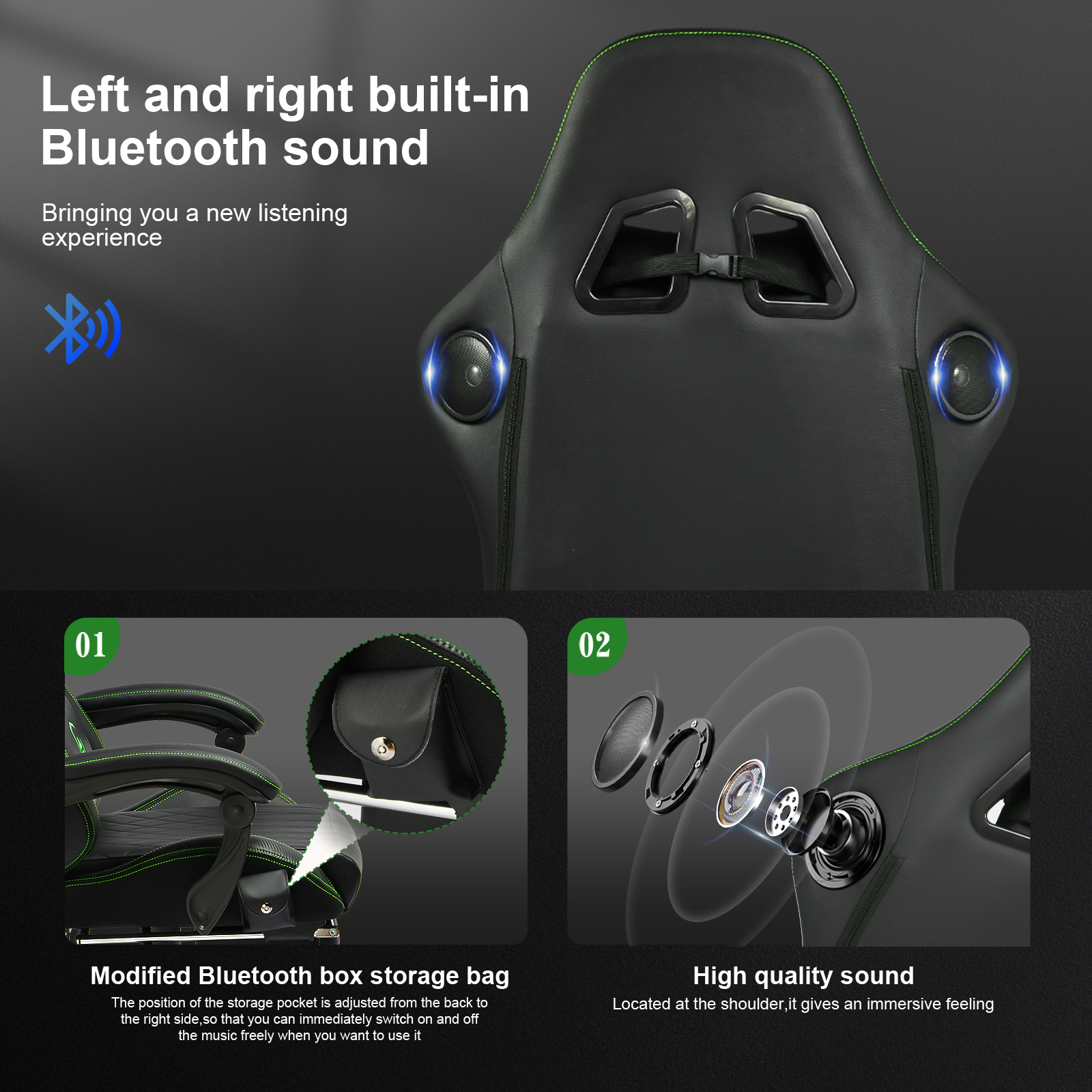 GTPLAYER Gaming Chair with Footrest, Dual Bluetooth 5.1 Speakers, Heavy Duty Large Frame Cold Cure Foam Height Adjustable Co