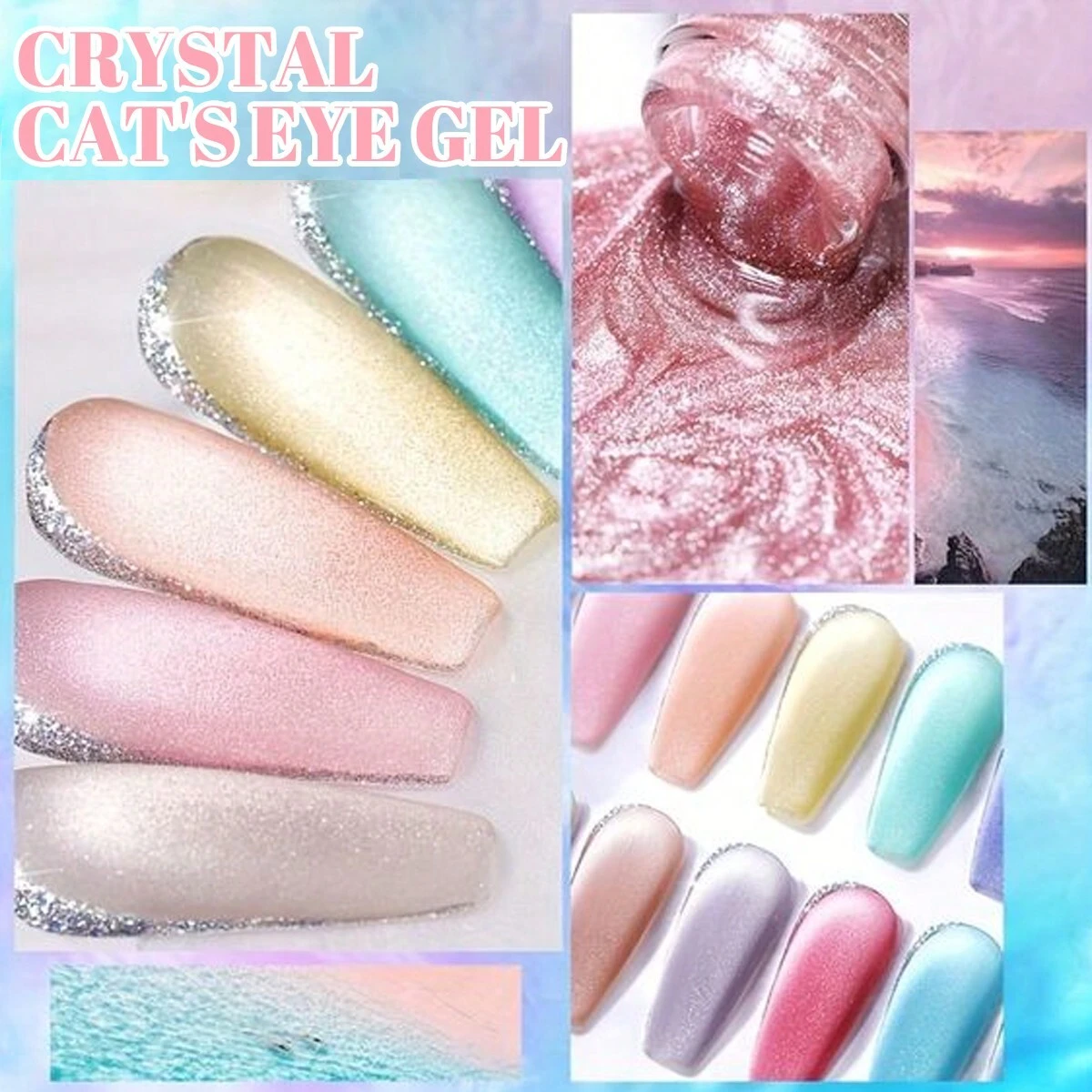 6pc グリッター猫磁気ネイルジェルポリッシュセットキャットアイホログラフィック反射半永久 UV ジェルソークオフスパークリングネイルアート