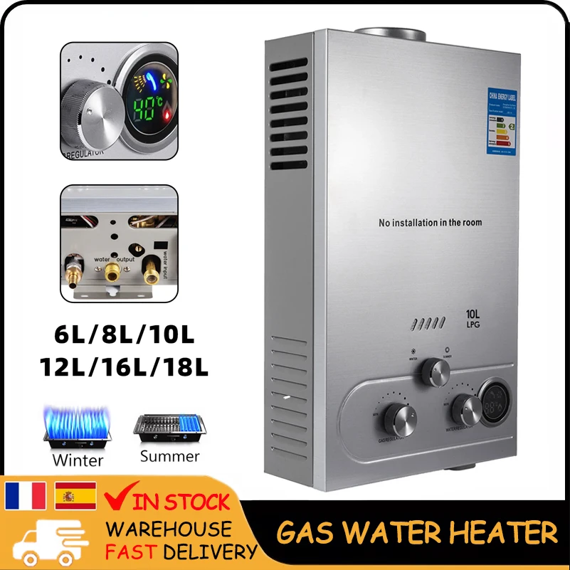 Chauffe-eau électrique instantané sans réservoir, 6L, numérique, en acier inoxydable, avec microphone, pour le camping