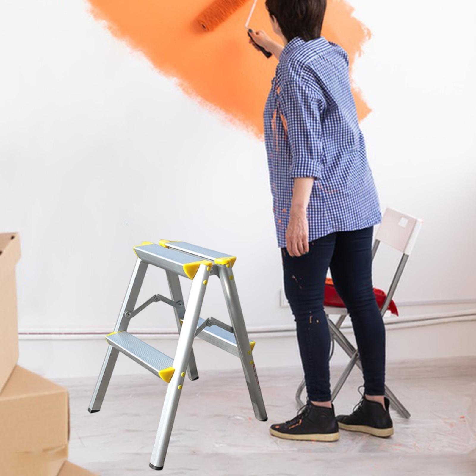 Portable Office Household Anti Slip Foldable Ladder Step Ladder 2 Step Stool Multifunctional Herringbone Ladder Wide Pedal