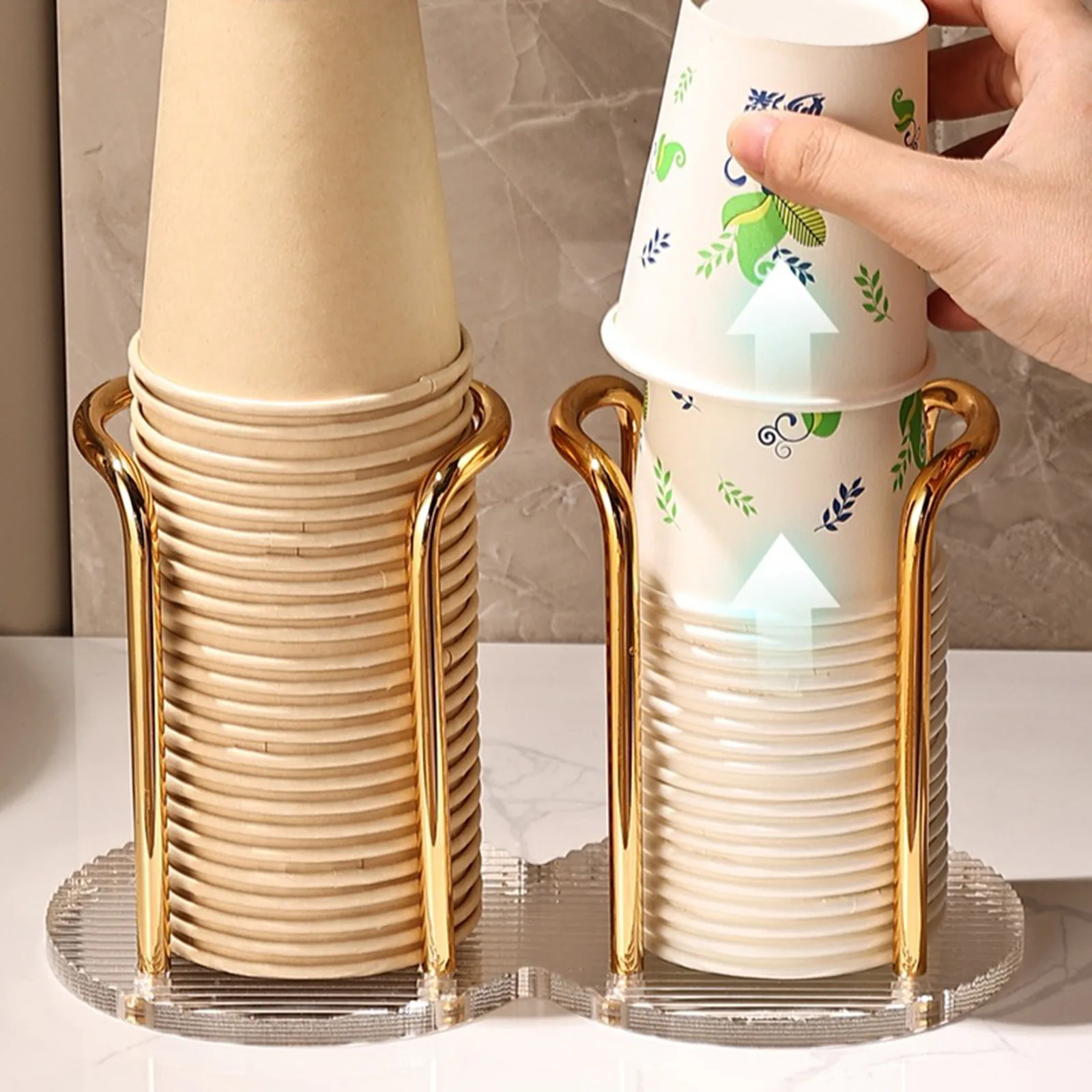 Soporte de almacenamiento de tazas desechables de lujo, dispensador de tazas de té y agua, estante con palo más largo, soporte de exhibición para tazas, organizador para el hogar