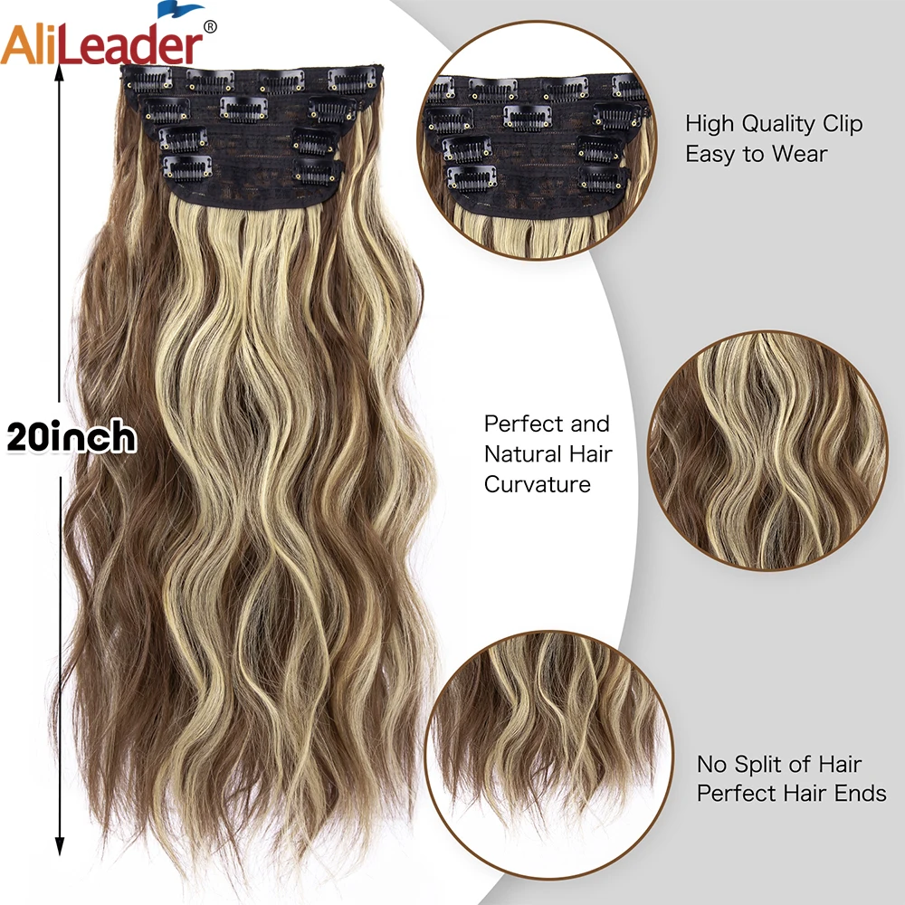 4 Cái/bộ 20Inch Tổng Hợp Tóc Dài Lượn Sóng Dày Món Kẹp Tóc Cho Nữ Toàn Đầu Tóc Tổng Hợp Phần Mở Rộng Ombre bộ Tóc Giả