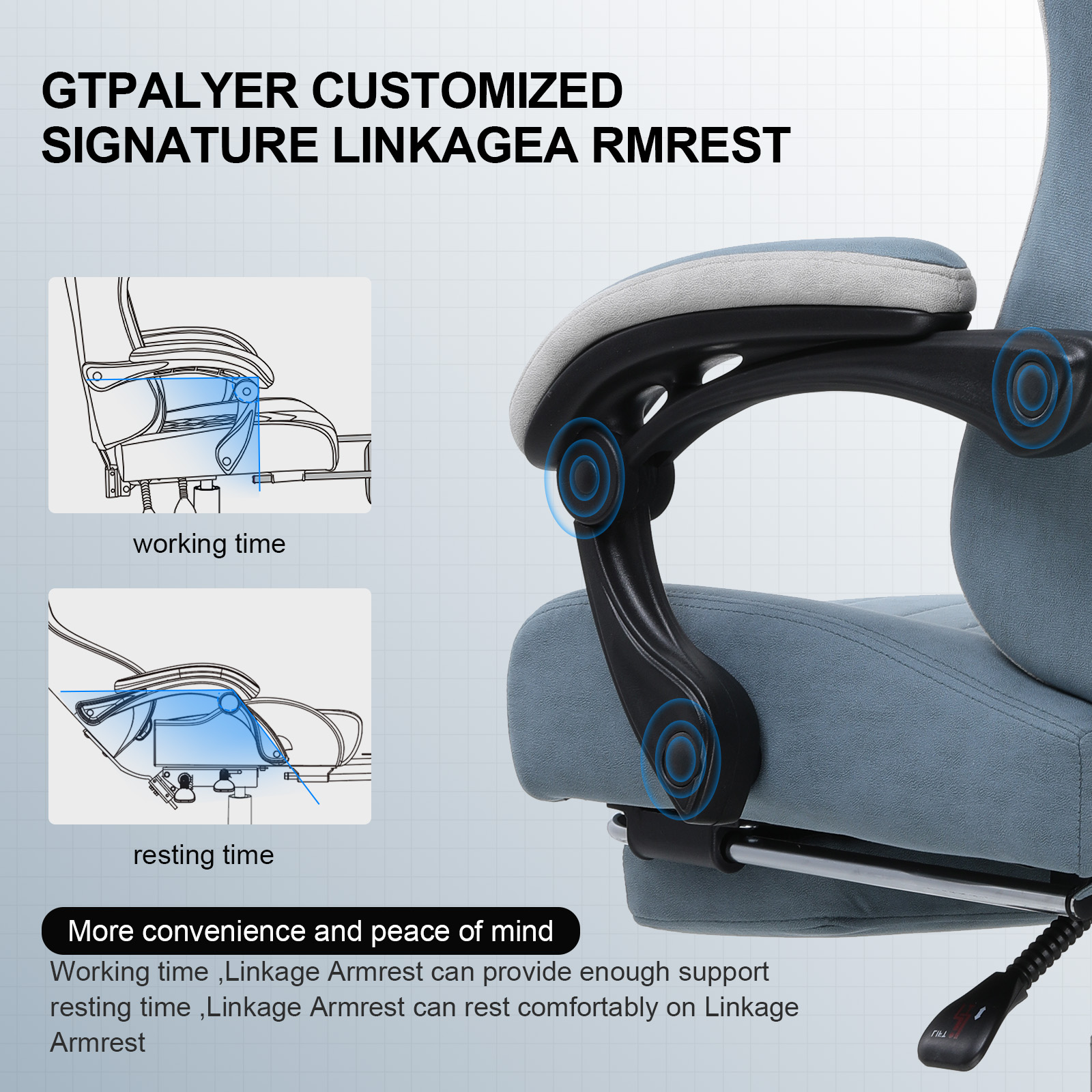 GTPLAYER Gaming Stuhl Ergonomischer Gaming Sessel Schreibtischstuhl mit Stoffoberfläche, Federsitzkissen, Verbindungsarmlehnen